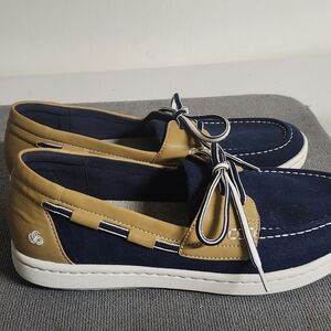 Stylish Navy and Tan Womens Loafers